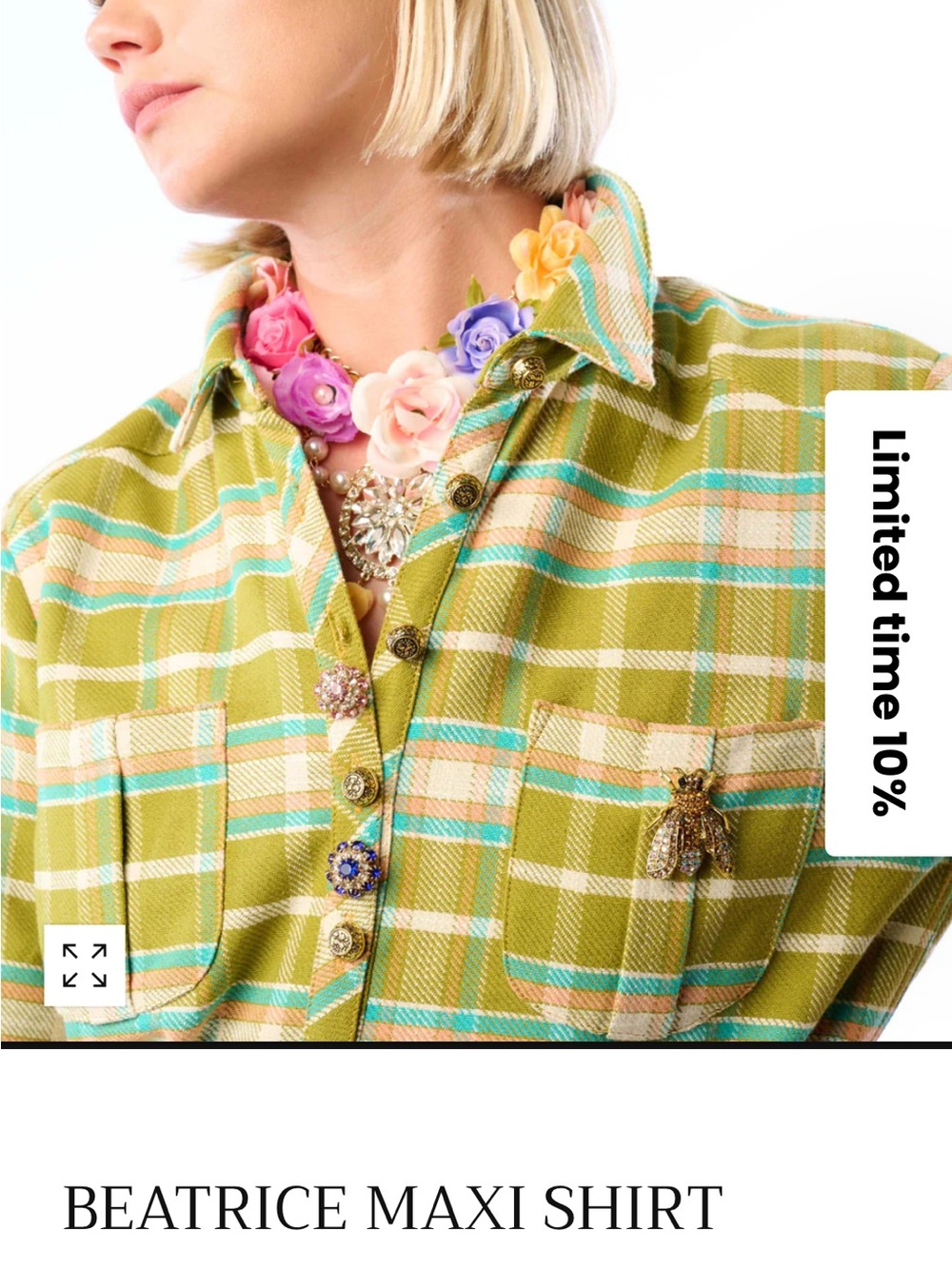 NWT Aratta Silent Journey Beatrice Maxi Shirt- Floral and Plaid - Picture 10 of 16